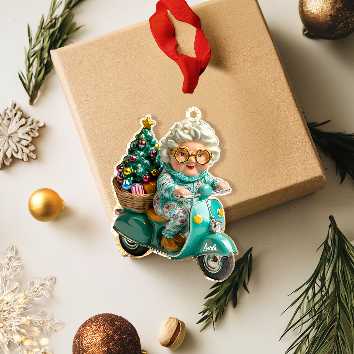 Shineful Personalized 2D Acrylic Ornament Christmas Scooter Granny