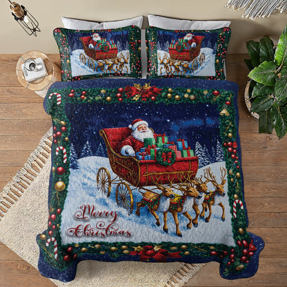 Shineful All Season Quilt 3-Piece Set - Santa's Sleigh Ride Christmas Quilt