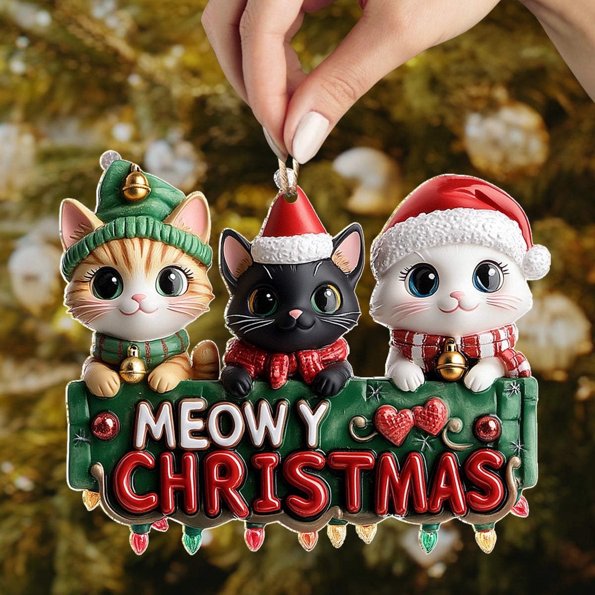 Shineful 2D Acrylic Ornament - Purrfectly Christmas Cats Trio