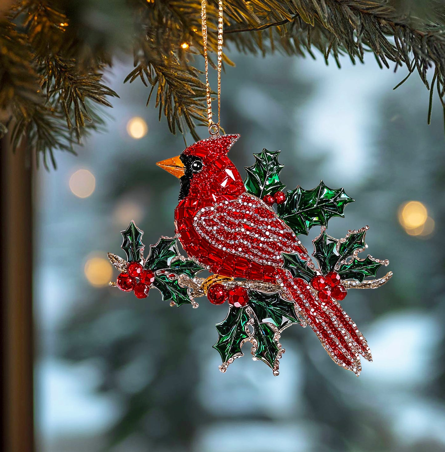 Glänzendes 2D Acryl Ornament Holly Berry Cardinal