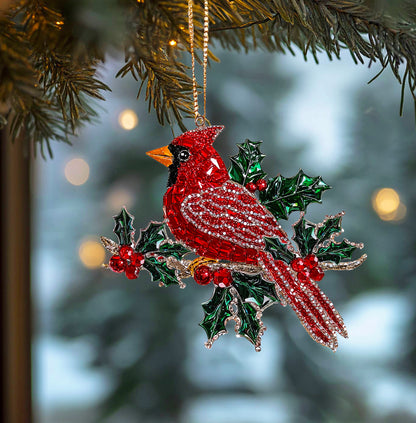 Glänzendes 2D Acryl Ornament Holly Berry Cardinal