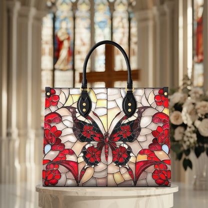 Sac en cuir brillant motif papillon mosaïque