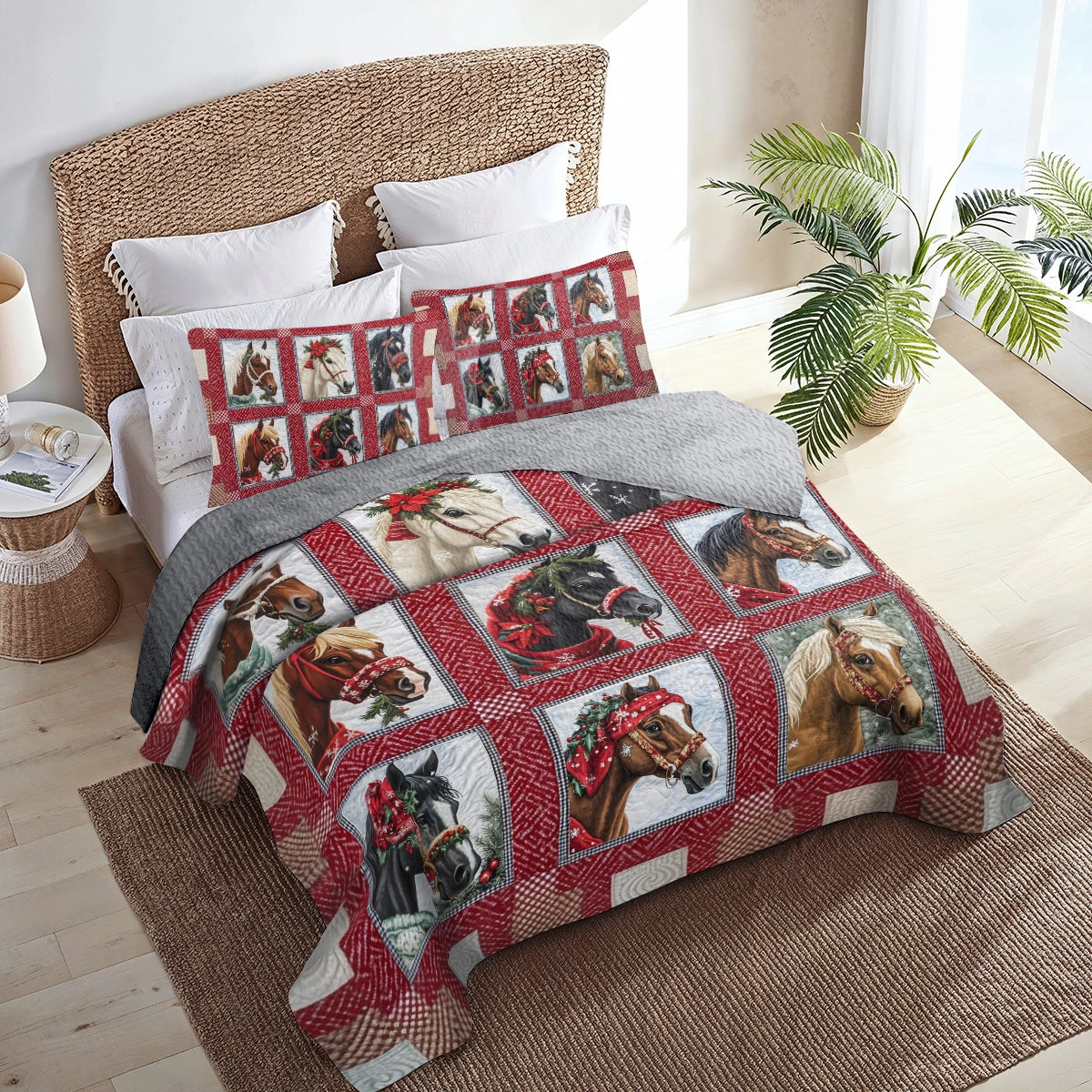 Shineful All Season Quilt 3-Piece Set Horse Holiday Hoofbeats