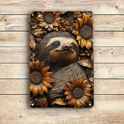 Shineful 2D Metal Sign Sloth With Sunflower