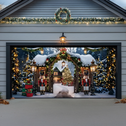 Shineful Garage Door Banner Decoration Snowy Nutcracker Celebration