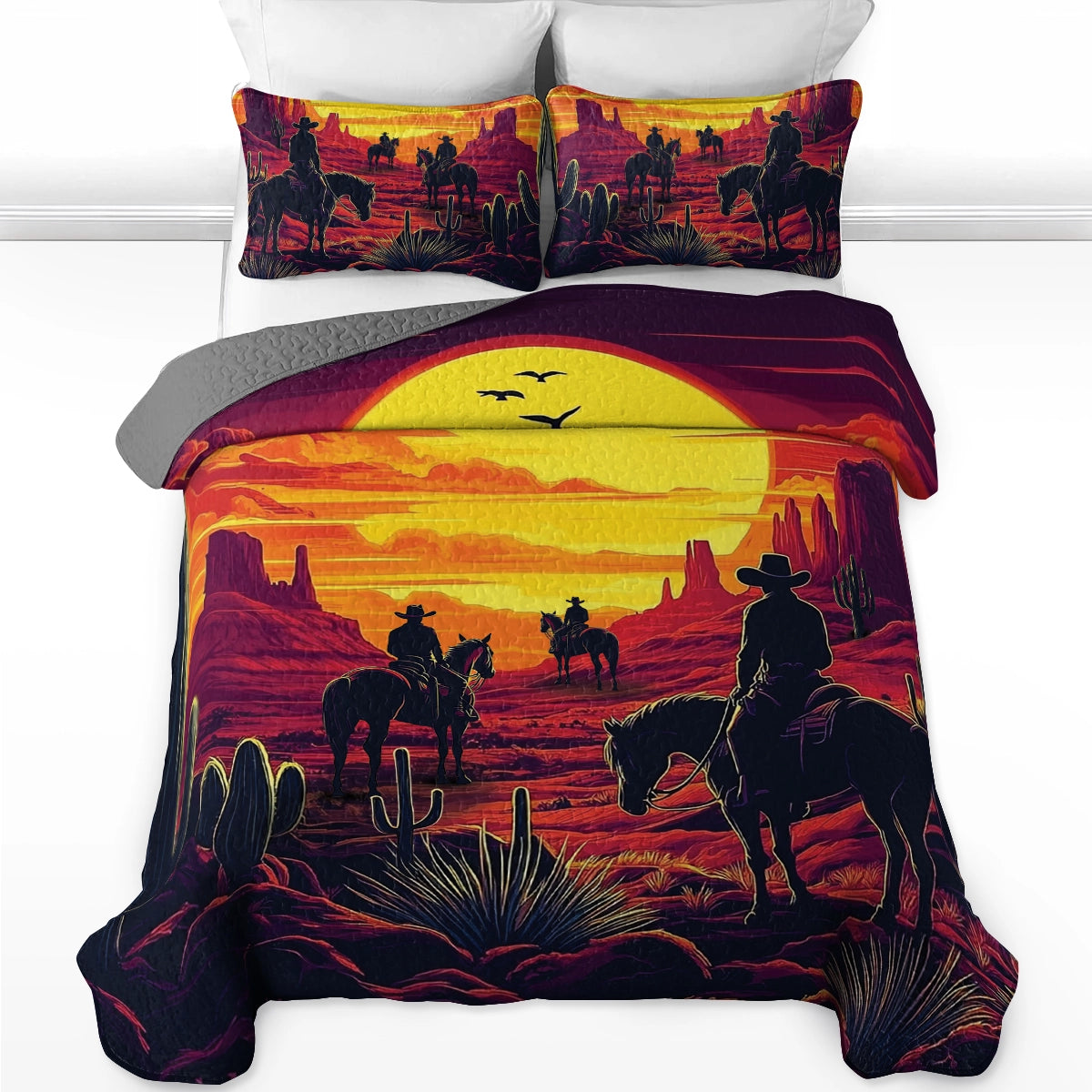 Shineful All Season Quilt 3-Piece Set -  Cowboy Sunset Wild West