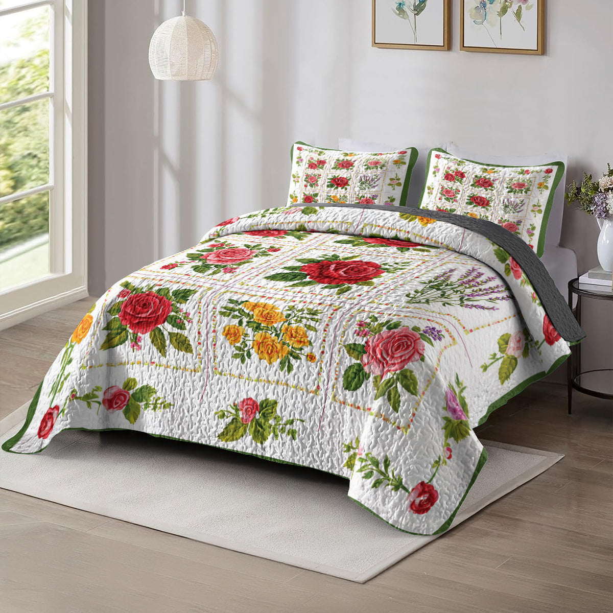 Shineful All Season Quilt 3-Piece Set Rose Garden