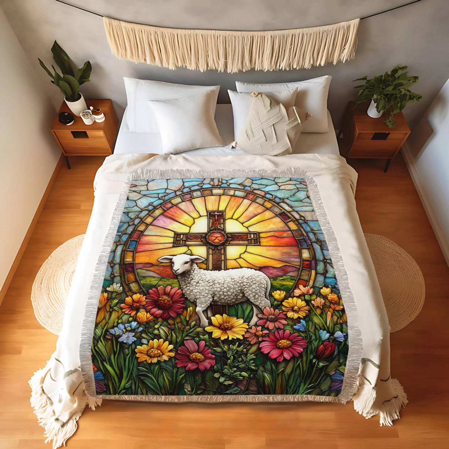 Shineful Woven Tapestry Throw Blanket Lamb of Grace