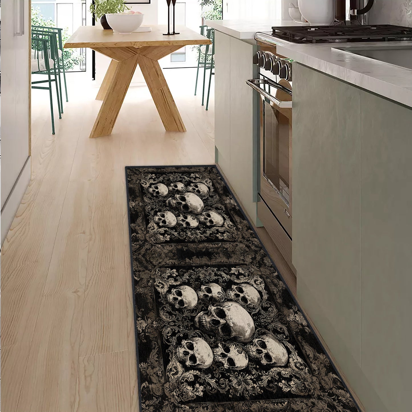 Shineful Ultra-Thin Non Skid Floor Mat, Kitchen Rugs Gothic Skull Majesty