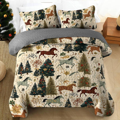 Shineful All Season Quilt 3-Piece Set Happy Horse Christmas Lovely