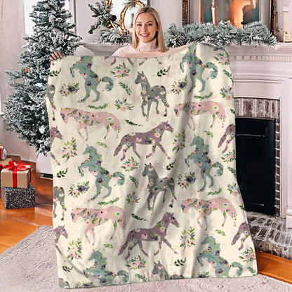 Shineful Fleece Blanket Floral Horses