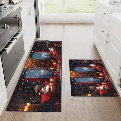 Shineful Ultra-Thin Non Skid Floor Mat, Kitchen Rugs Santa’s Cozy Fireside