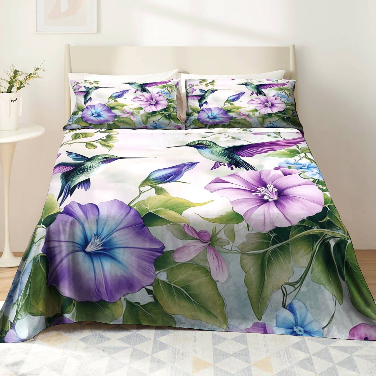 Shineful 4-Piece Bed Sheet Set Charming Hummingbirds