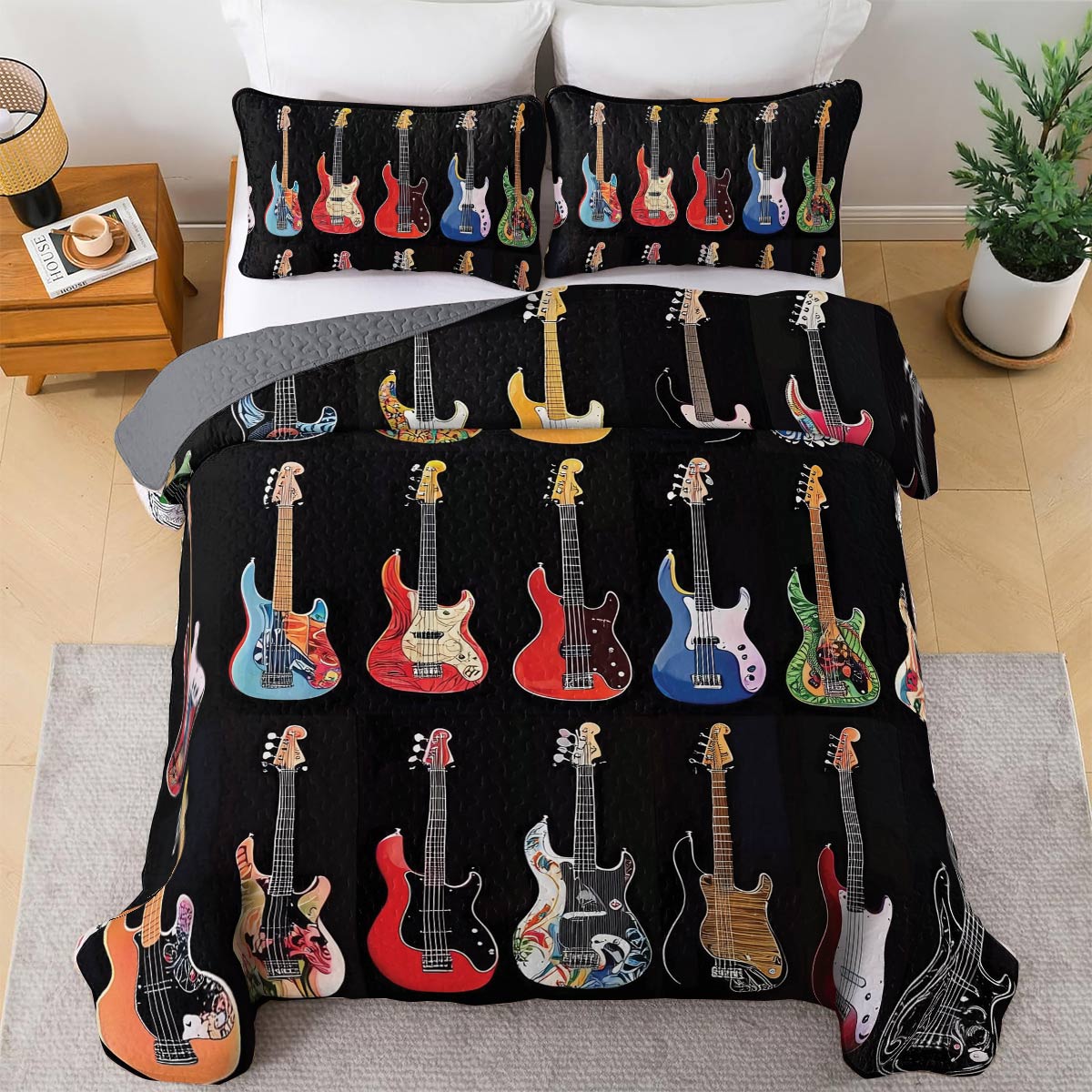 Shineful All Season Quilt 3-Piece Set - Vibrant Strings Guitar