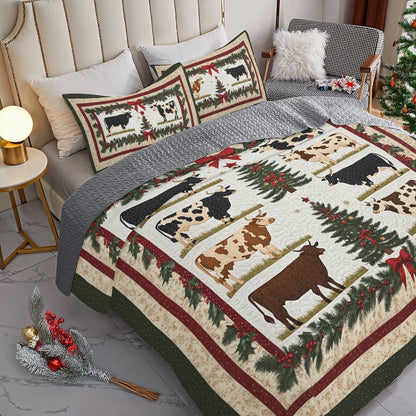 Shineful All Season Quilt 3-Piece Set Beautiful Christmas Cattle