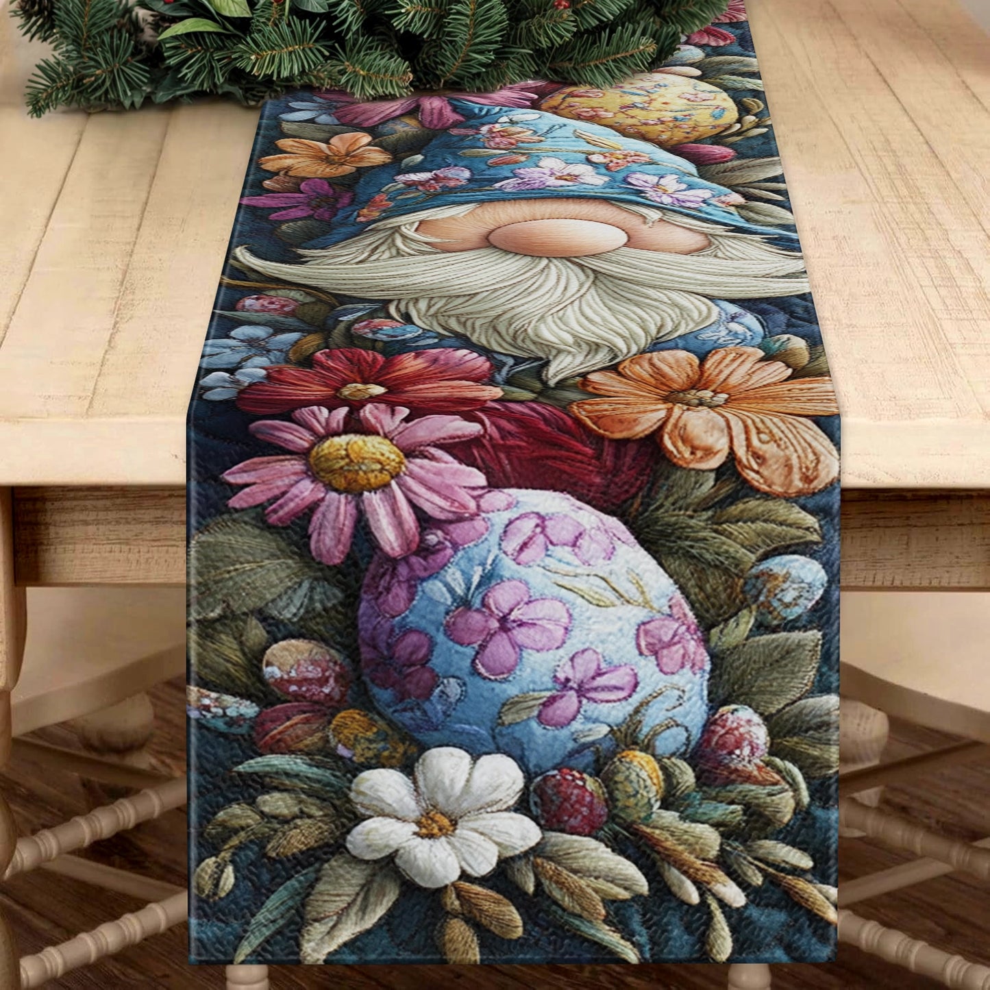 Shineful 2D Flat Print Quilted Table Runner - Easter Gnome