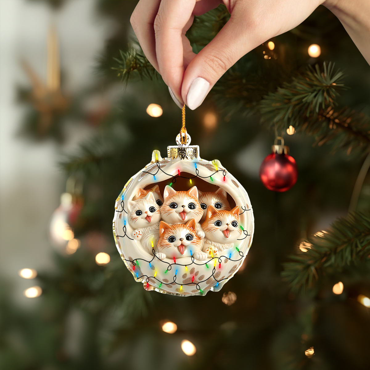 Shineful 2D Acrylic Ornament Christmas Cat Cuddle