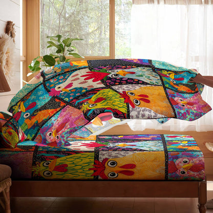 Shineful 4-Piece Bed Sheet Set Colorful Chicken