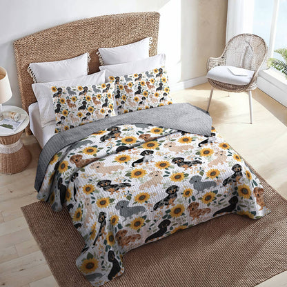 Shineful All Season Quilt 3-teiliges Set – Dackel und Sonnenblumen 