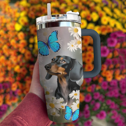 Shiny Tumbler Schöner Dackel mit Gänseblümchen