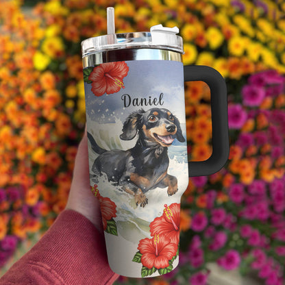 Shineful Personalized Tumbler Beautiful Dachshund Hibiscus Flowers