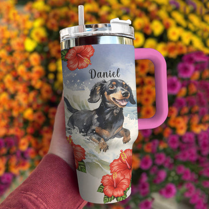 Shineful Personalized Tumbler Beautiful Dachshund Hibiscus Flowers