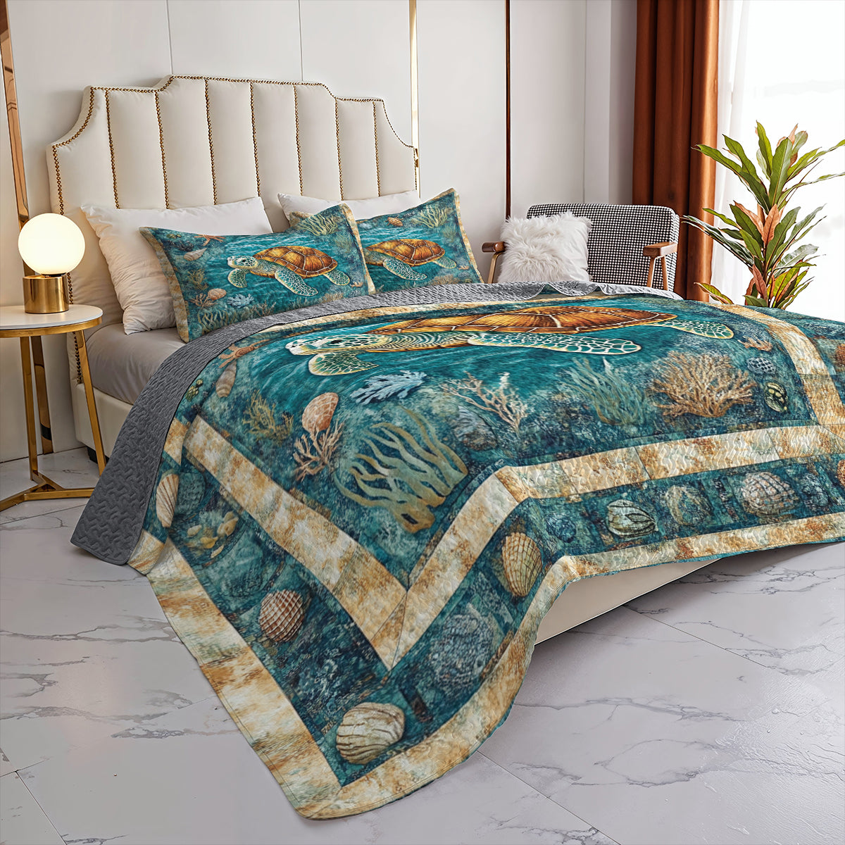 Shineful All Season Quilt 3-Piece Set Underwater Turtle