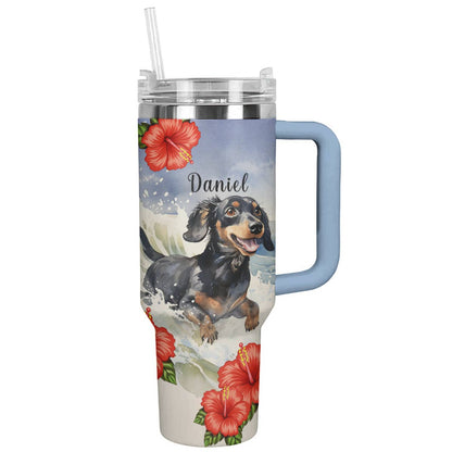 Shineful Personalized Tumbler Beautiful Dachshund Hibiscus Flowers