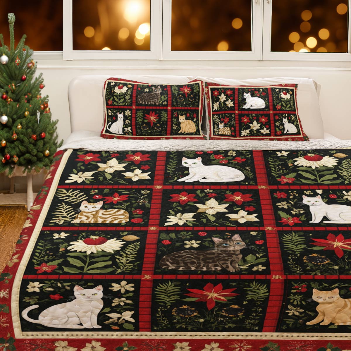 Shineful All Season Quilt 3-Piece Set Winter Catscape