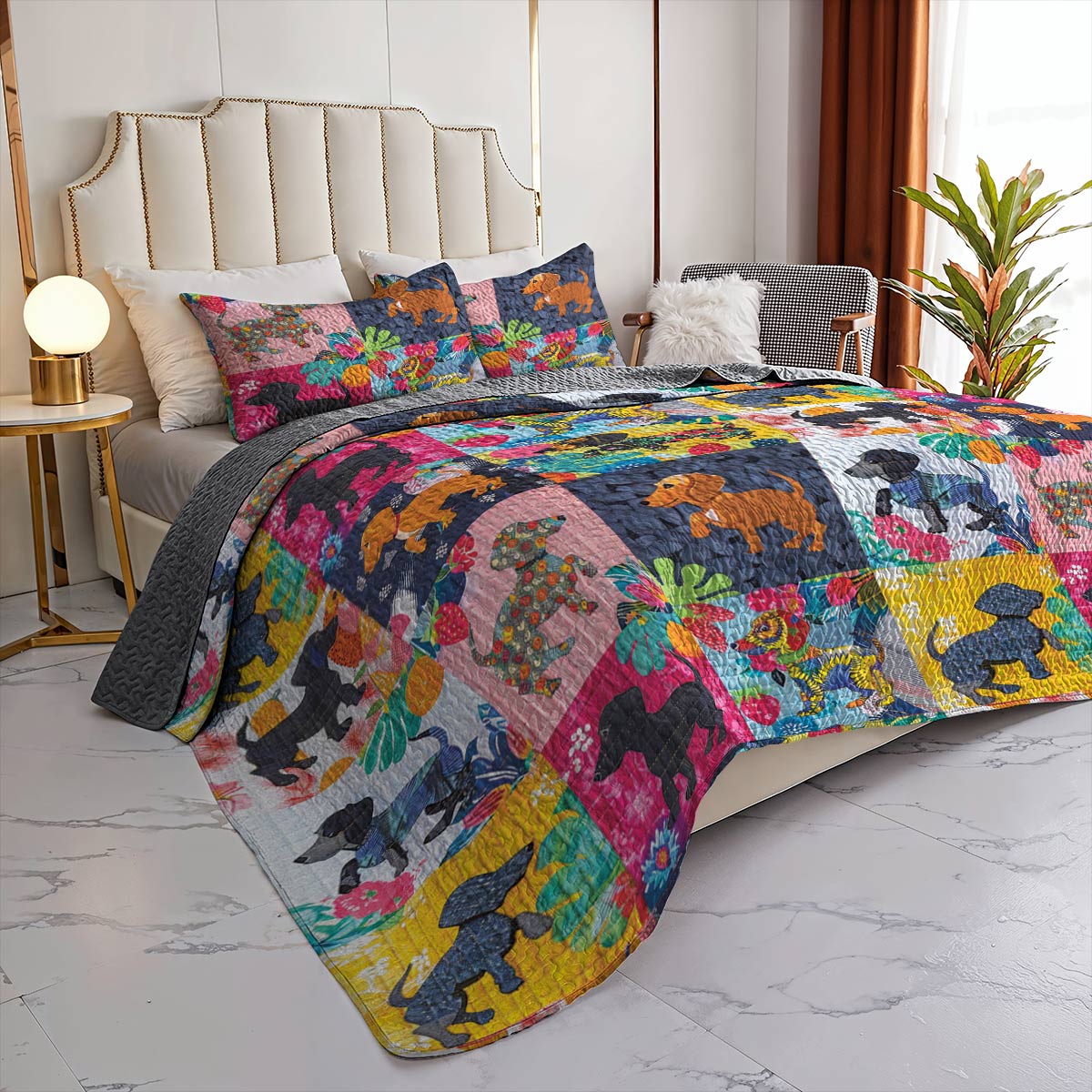 Shineful All Season Quilt 3-Piece Set Amazing Tropical Dachshunds