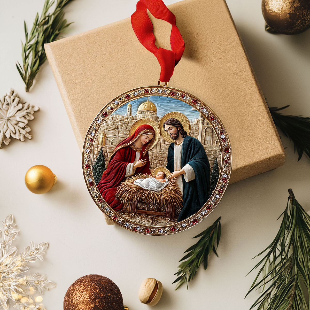 Glänzendes 2D-Ornament aus Acryl – Jerusalems heiliger Segen, Geburt Christi 