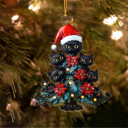 Shineful 2D Acrylic Ornament Cute Black Cats Christmas Tree