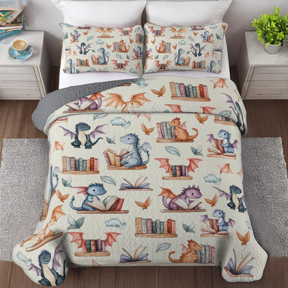 Shineful All Season Quilt 3-Piece Set Reading Dragons