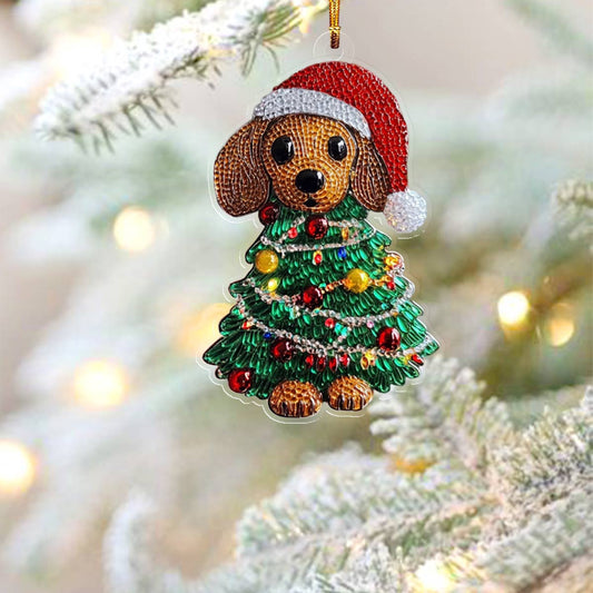 Shineful 2D Acrylic Ornament Cute Dachshund Christmas Tree