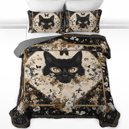 Shineful All Season Quilt 3-Piece Set - Mystical Black Cat