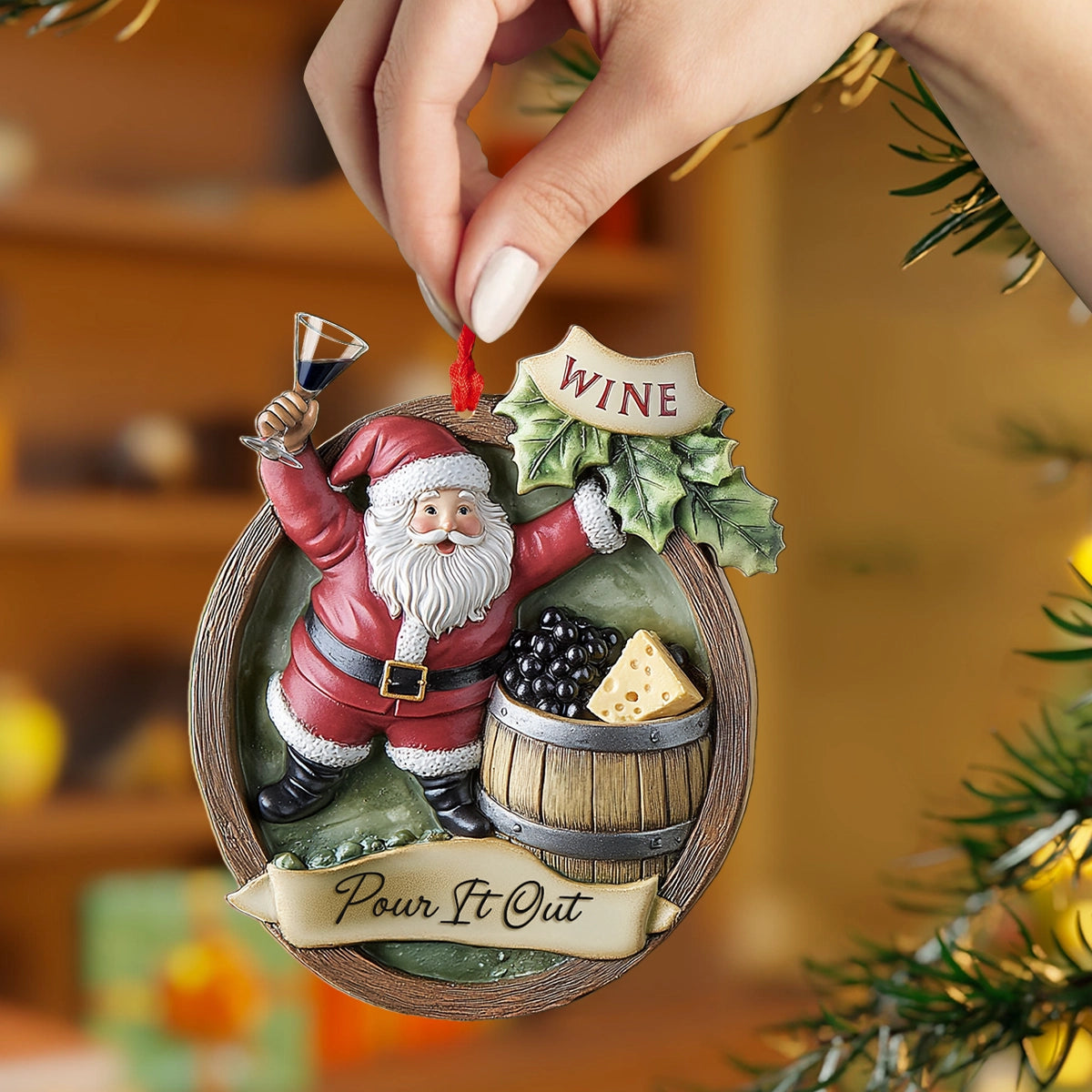 Glänzendes 2D-Ornament aus Acryl „Santa's Holiday Wine Cheers“