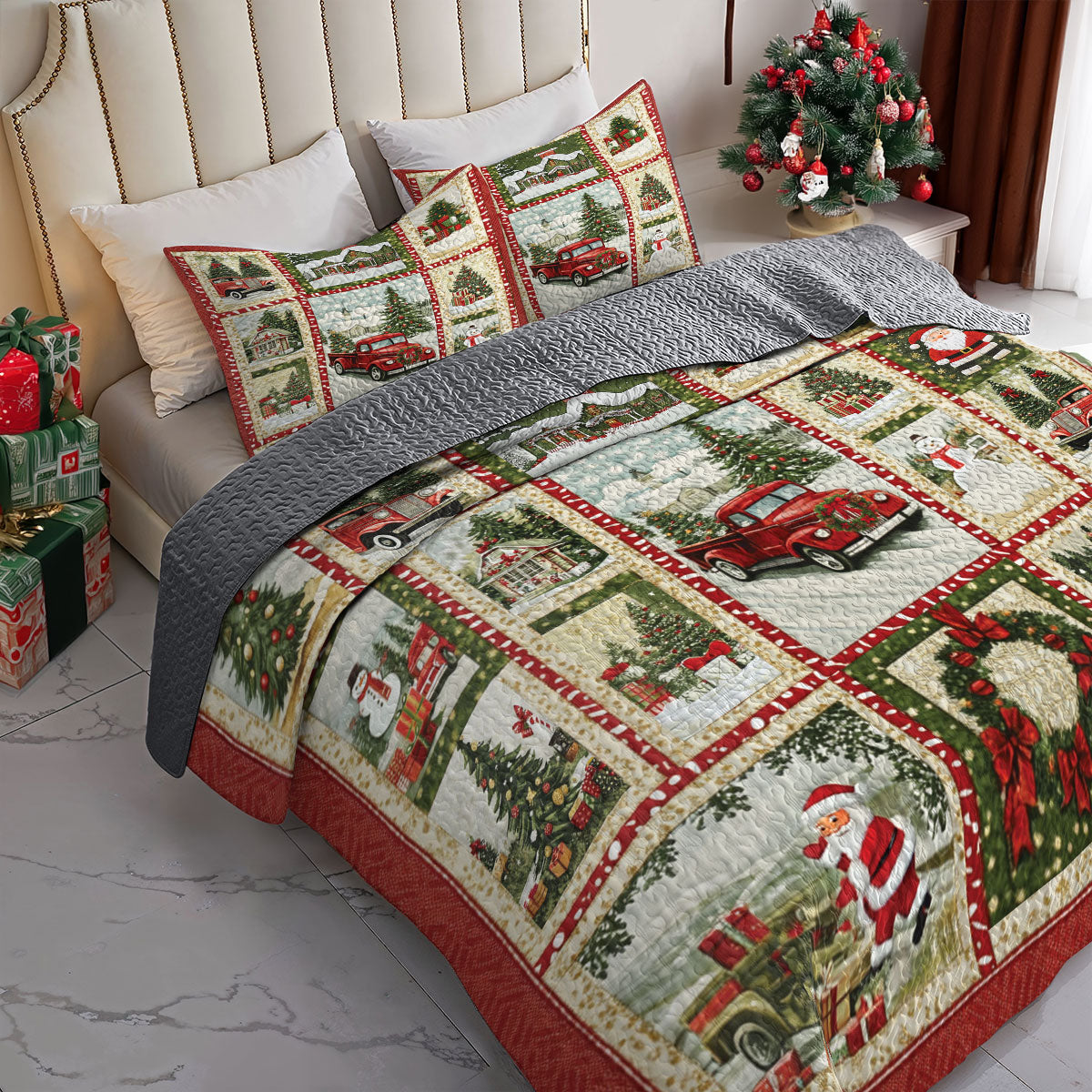 Shineful All Season Quilt 3-Piece Set Exciting Christmas