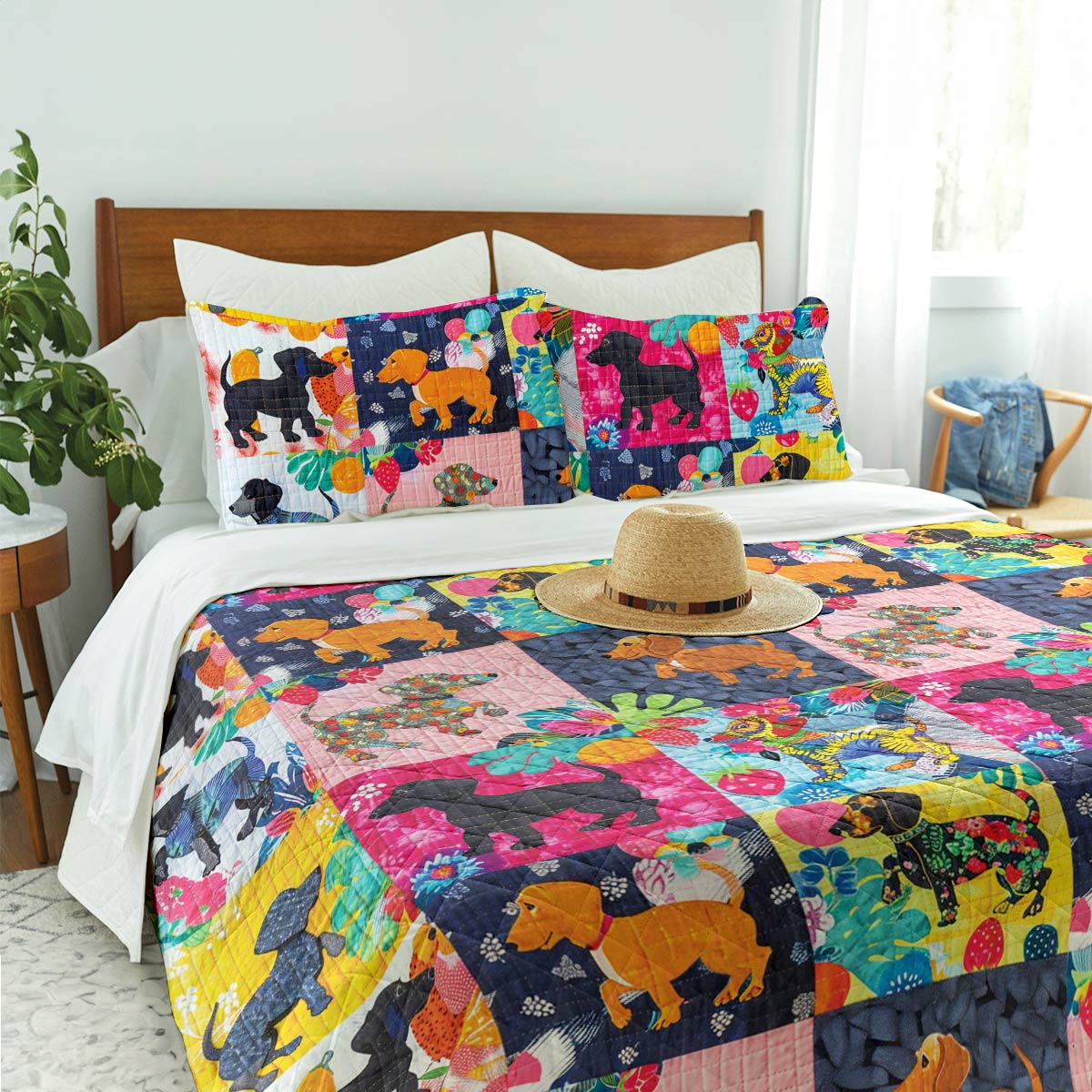 Shineful Tropical Floral Dachshunds - All Season Quilt 3-Piece Set