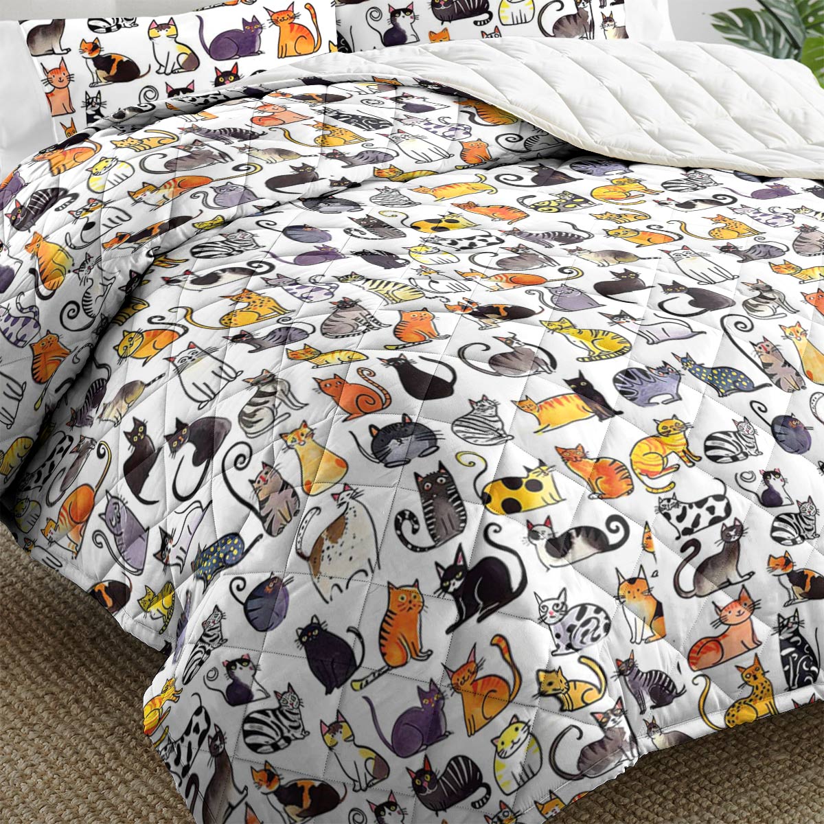 Shineful Quilt 3-Piece Set Cats Lovely