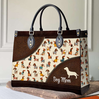 Dachshund Leather Bag Shineful Style Wiener Mn8 Black