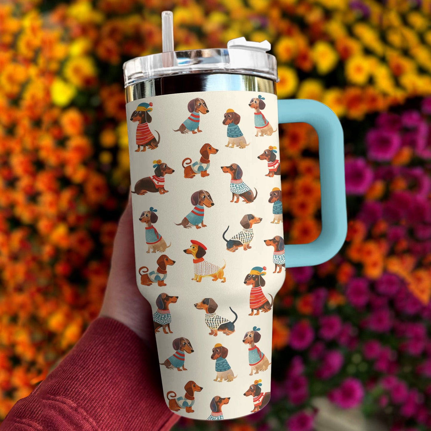 Dachshund 40 Oz Shineful™ Tumbler Cuteness Wiener Mn8 Sky Blue 40Oz