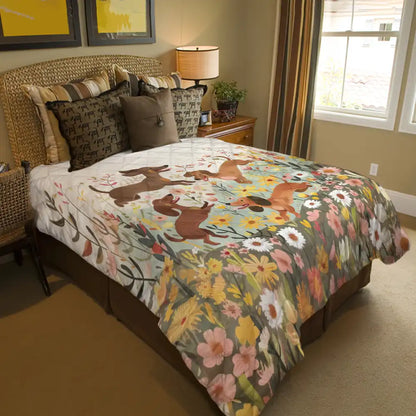 Shineful Quilt 3-Piece Set Dachshund Floral