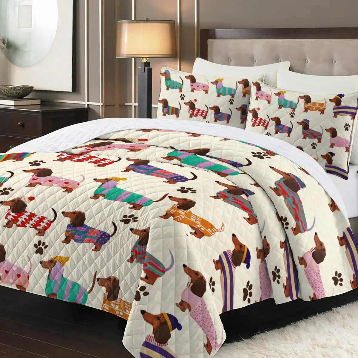 Shineful Flat Print Faux Quilt Blanket Four Season Dachshund