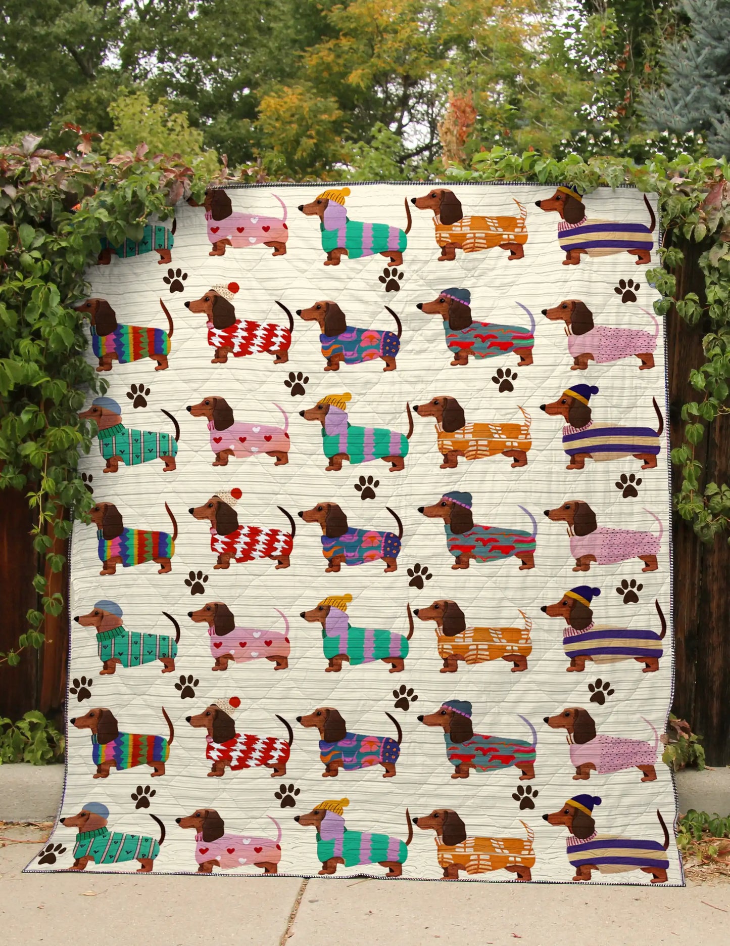 Shineful Flat Print Faux Quilt Blanket Four Season Dachshund