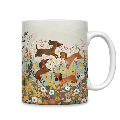 Tasse en céramique brillante motif teckel floral