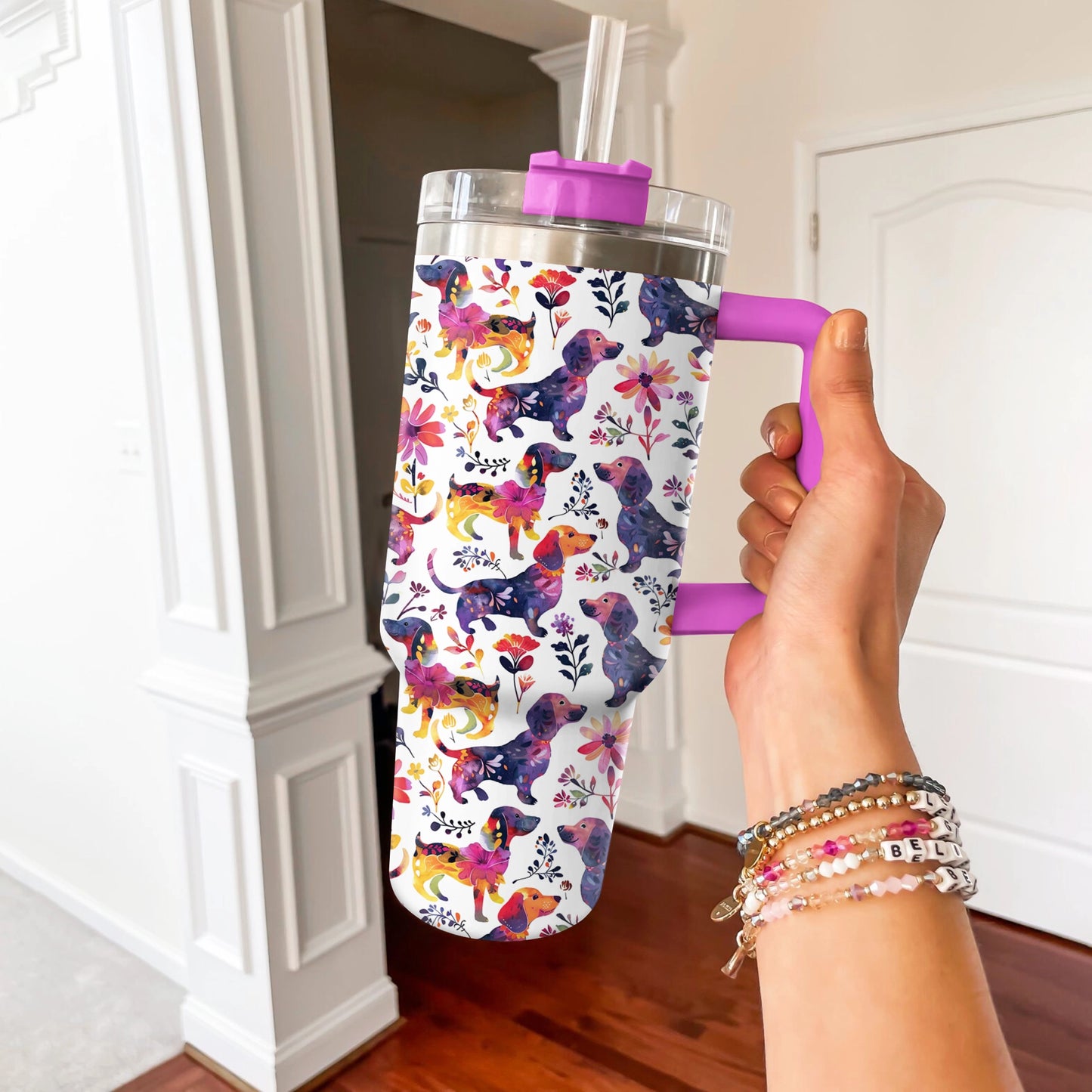 Shineful Tumbler Brighten Dachshund Flower