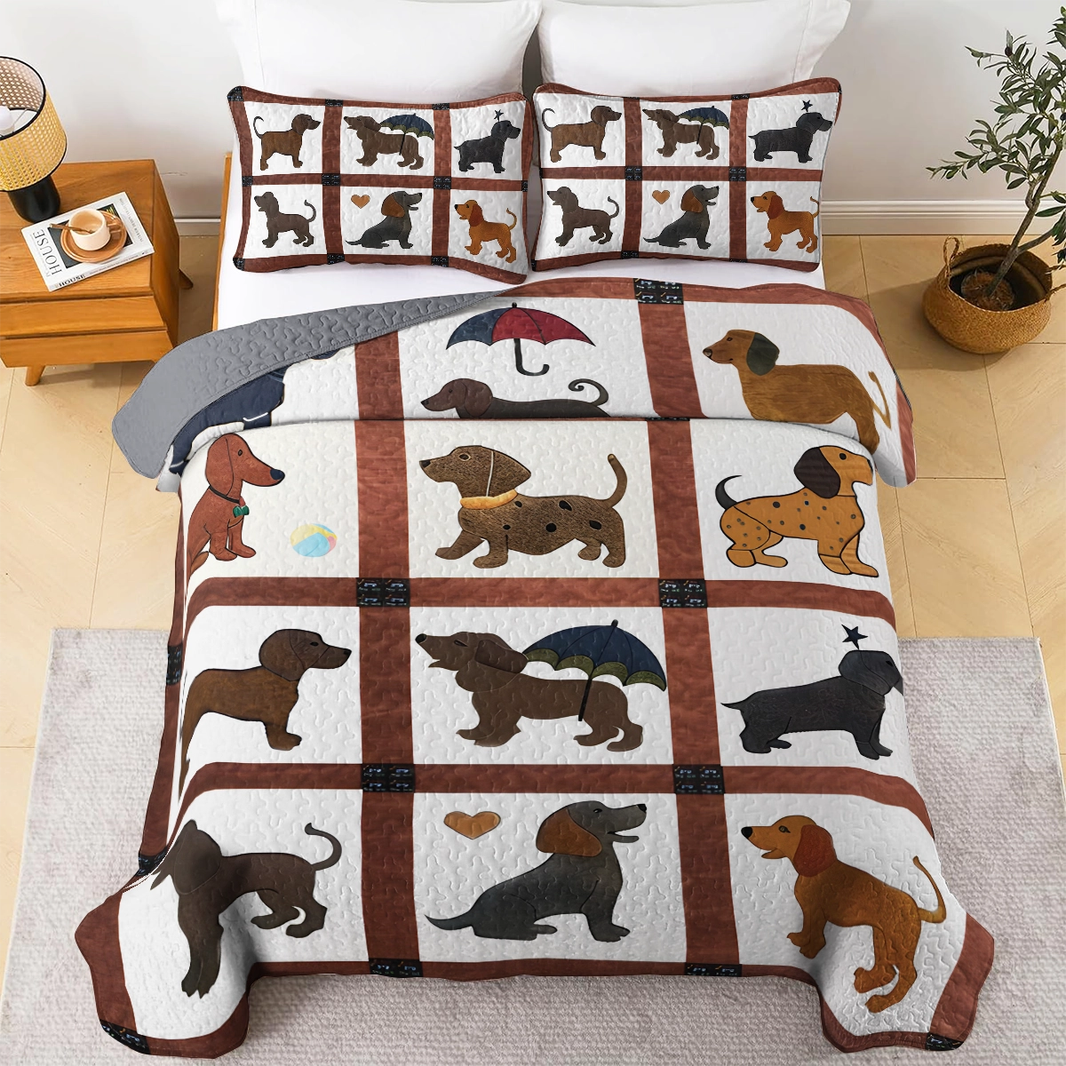 Shineful All Season Quilt 3-Piece Set - Dachshund Delightful Adorable