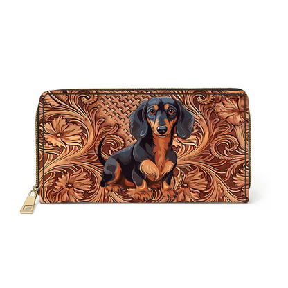 Pochette en cuir avec dragonne et motif teckels Shineful Strength