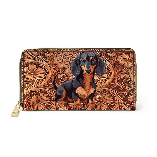 Shineful Strength Dachshunds Leather Clutch Purse With Wristlet Strap Handle