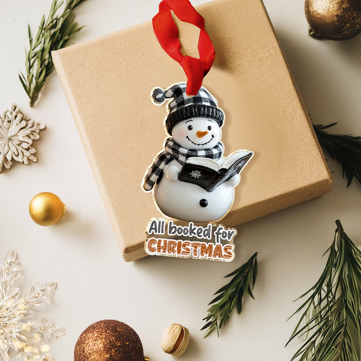 Shineful 2D Acrylic Ornament Snowman Holiday Bookworm